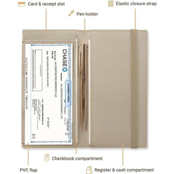 Checkbook Cover Premium Vegan Leather Checkbook Holder Slim Wallets - Picture 2 of 8
